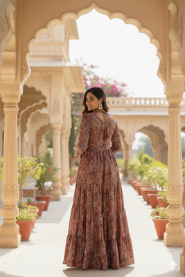 Ftdiva women's embroidebrown anarkali brown printed kurti in rayon 2