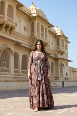 Ftdiva women's embroidemulticolor anarkali multicolor printed kurti in rayon 1