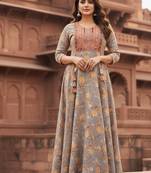 Ftdiva women's  embroidered anarkali yellow printed kurti in rayon