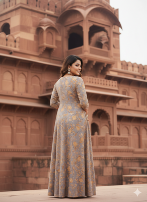 Ftdiva women's  embroidered anarkali yellow printed kurti in rayon 2