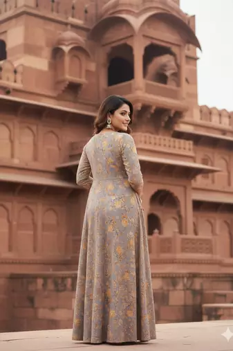 Ftdiva women's  embroidered anarkali yellow printed kurti in rayon