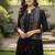 Ftdiva women's cotton printed jacketed anarkali kurti in black