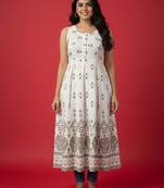 Ftdiva women's exclusive designer floral printed kurta in white