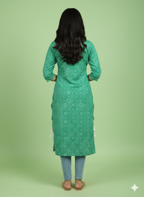 Ftdiva women stylish paisley printed straight kurta in green 3
