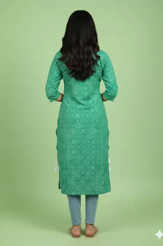 Ftdiva women stylish paisley printed straight kurta in green
