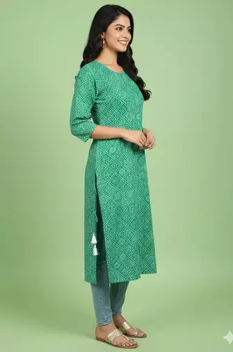 Ftdiva women stylish paisley printed straight kurta in green