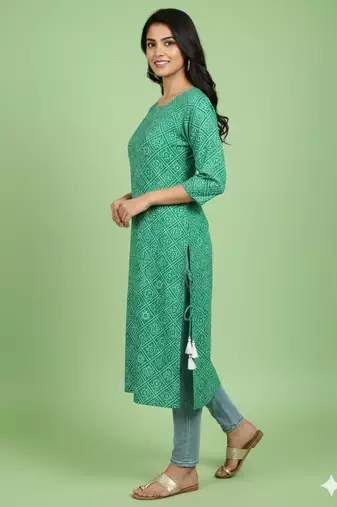 Ftdiva women stylish paisley printed straight kurta in green