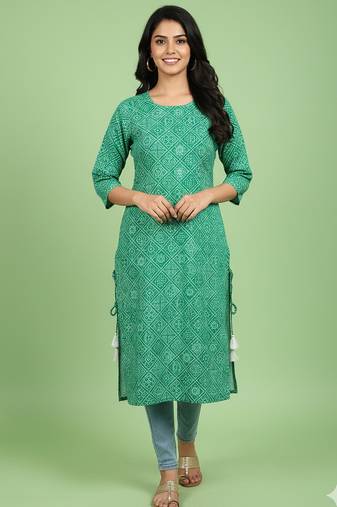 Ftdiva women stylish paisley printed straight kurta in green