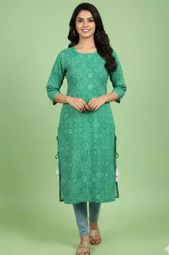 Ftdiva women stylish paisley printed straight kurta in green