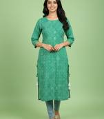 Ftdiva women stylish paisley printed straight kurta in green