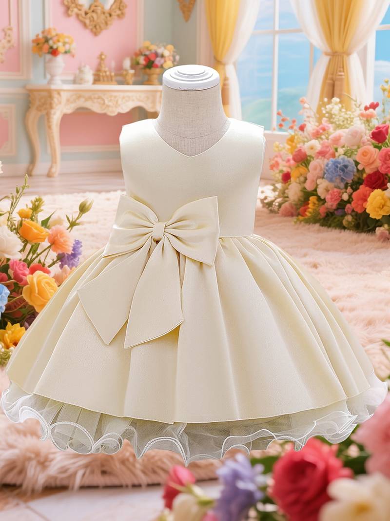 Blush yellow solid polyester party wear fit & flare girls dress