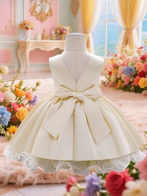 Blush yellow solid polyester party wear fit & flare girls dress 2