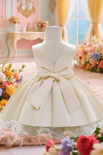 Blush yellow solid polyester party wear fit & flare girls dress