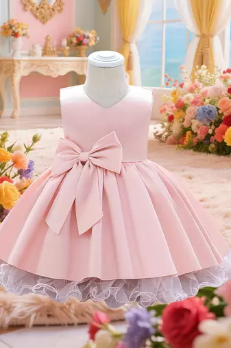 Blush pink solid polyester party wear fit & flare girls dress
