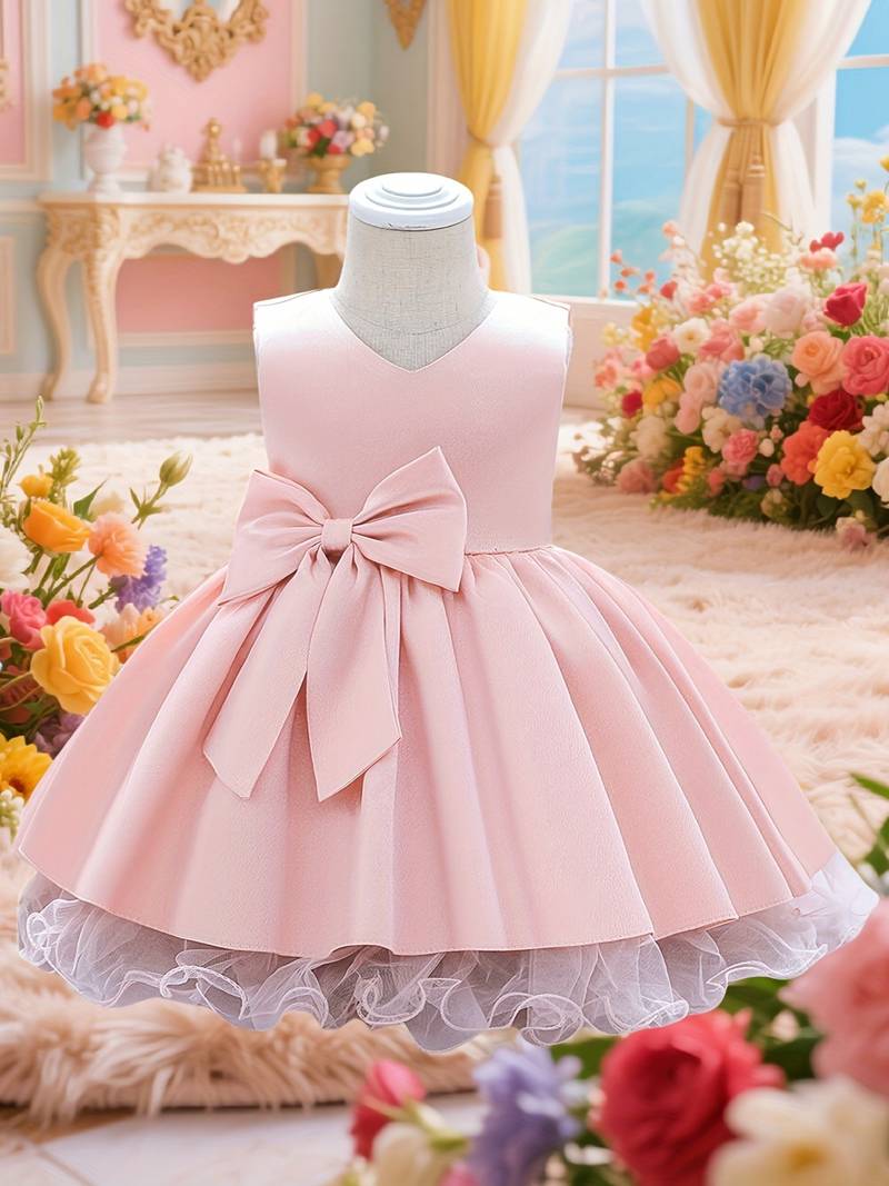 Blush pink solid polyester party wear fit & flare girls dress