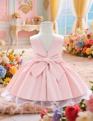 Blush pink solid polyester party wear fit & flare girls dress 2