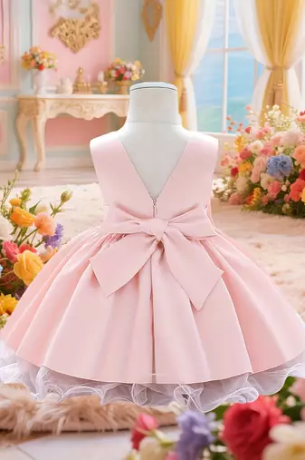 Blush pink solid polyester party wear fit & flare girls dress