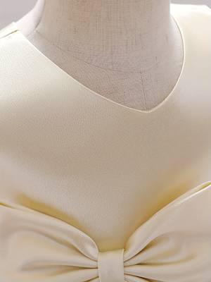 Blush yellow solid polyester party wear fit & flare girls dress 5