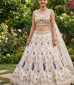 WHITE GEORGETTE  EMBROIDERY SEMI STICHED  LEHENGA WHIT BLOUSE