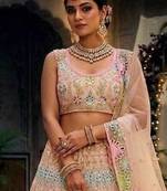 MULTI BUTTERFLY NET EMBROIDERY SEMI STICHED  LEHENGA WHIT BLOUSE