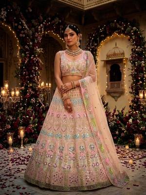 MULTI NET EMBROIDERY LEHENGA WHIT BLOUSE 2