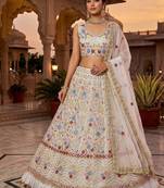 OFF WHITE GEORGETTE EMBROIDERY LEHENGA WHIT BLOUSE