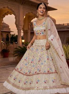 OFF WHITE GEORGETTE EMBROIDERY LEHENGA WHIT BLOUSE 2