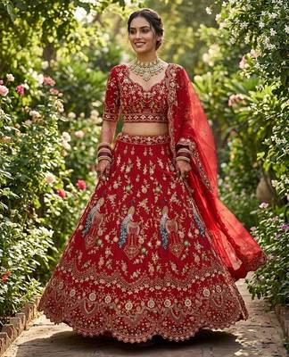 RED GEORGETTE EMBROIDERY LEHENGA WHIT BLOUSE 1
