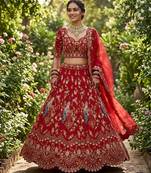 RED GEORGETTE EMBROIDERY LEHENGA WHIT BLOUSE