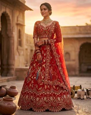 RED GEORGETTE EMBROIDERY LEHENGA WHIT BLOUSE 3