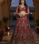 MAROON SOFT NET  EMBROIDERY SEMI STICHED  LEHENGA WHIT BLOUSE