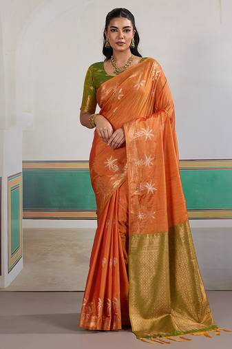 Weaving tussar silk orange saree