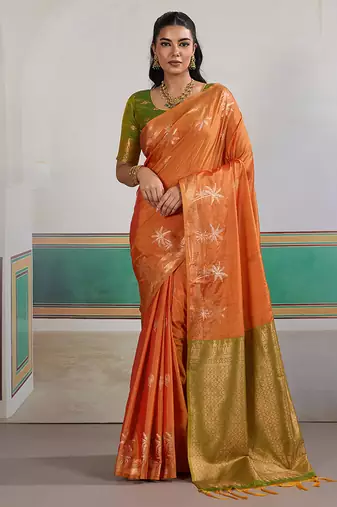 Weaving tussar silk orange saree