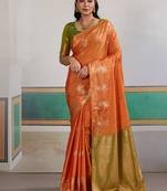 Weaving tussar silk orange saree