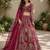 MAROON BUTTERFLY NET EMBROIDERY SEMI STICHED  LEHENGA WHIT BLOUSE