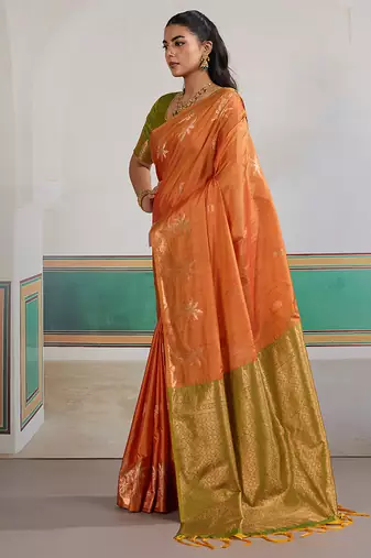 Weaving tussar silk blend orange saree