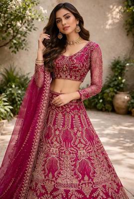 MAROON NET EMBROIDERY LEHENGA WHIT BLOUSE 2