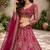 MAROON BUTTERFLY NET EMBROIDERY SEMI STICHED  LEHENGA WHIT BLOUSE