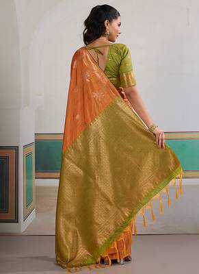 Weaving tussar silk blend orange saree 3