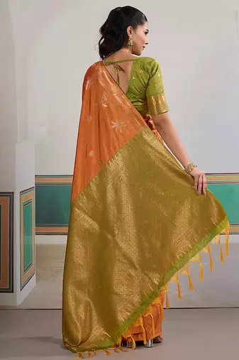 Weaving tussar silk blend orange saree
