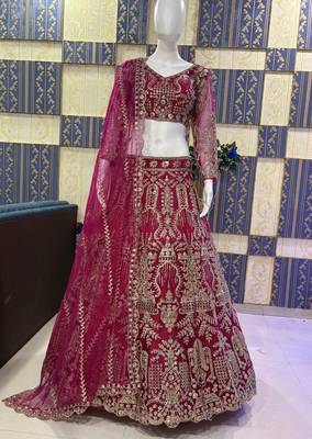 MAROON NET EMBROIDERY LEHENGA WHIT BLOUSE 3