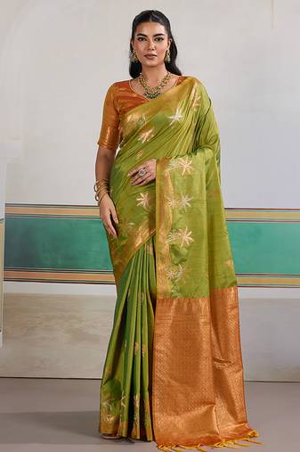 Weaving tussar silk light green saree