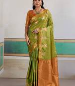 Weaving tussar silk light green saree