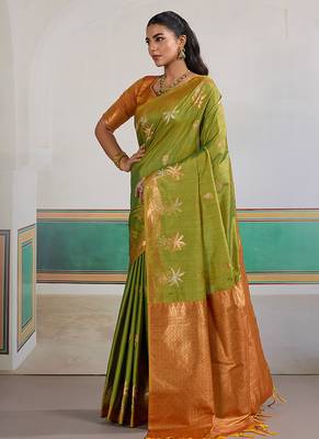 Weaving tussar silk blend light green saree 2