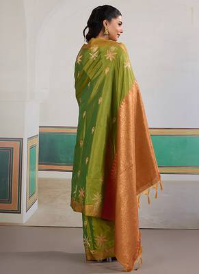 Weaving tussar silk blend light green saree 3