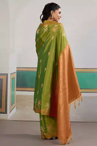 Weaving tussar silk blend light green saree