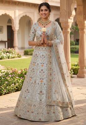 OFF WHITE SATIN EMBROIDERY LEHENGA WHIT BLOUSE 2
