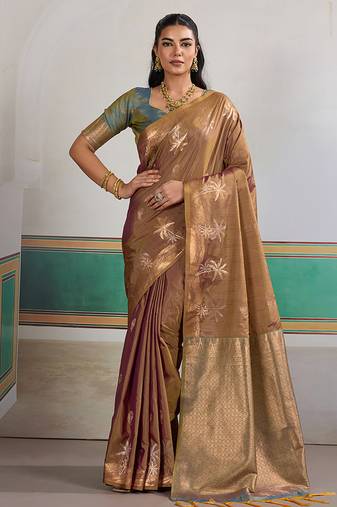Weaving tussar silk brown saree