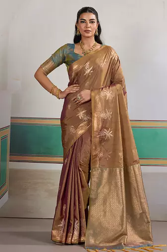 Weaving tussar silk brown saree