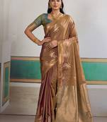 Weaving tussar silk brown saree
